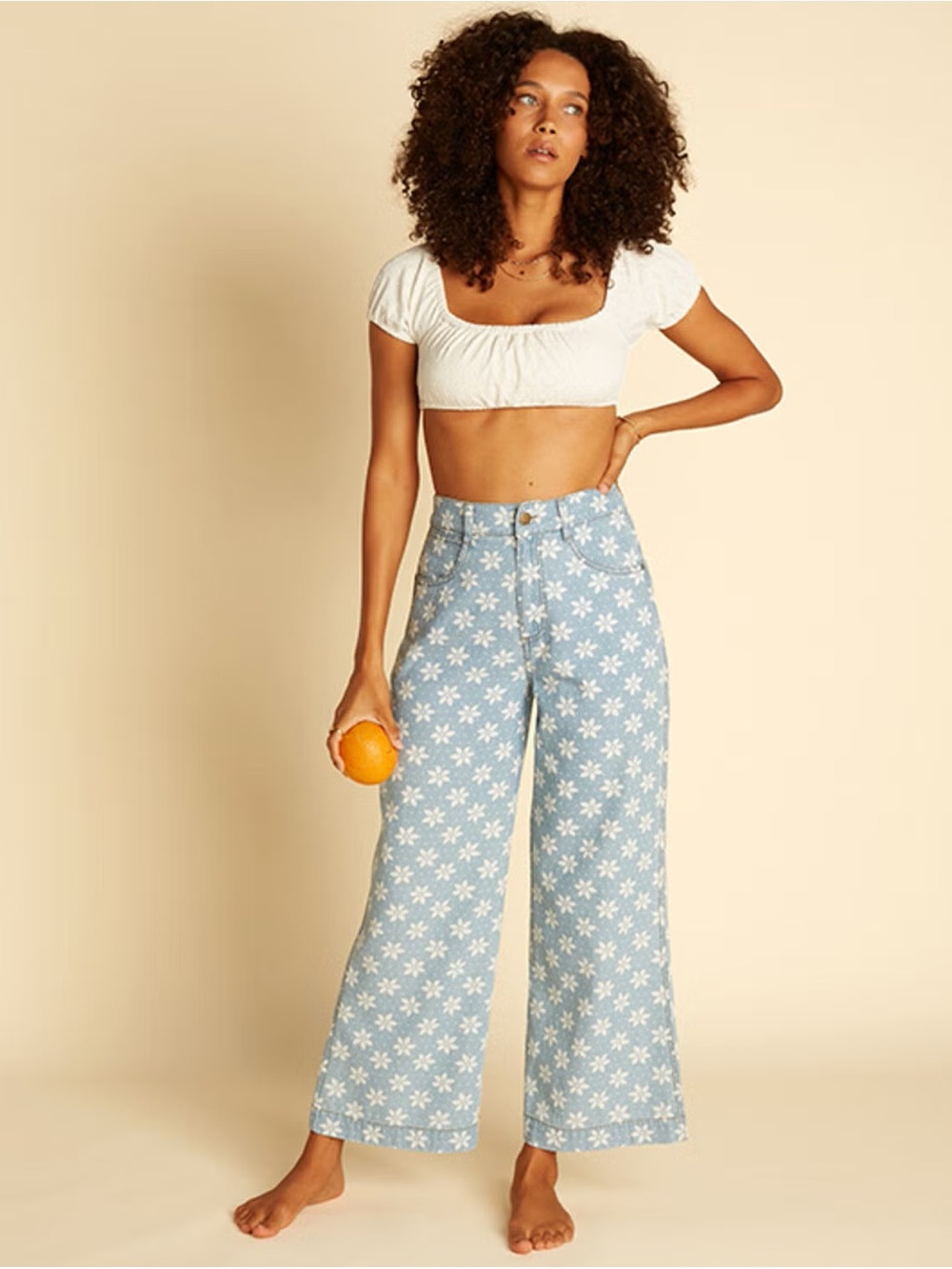 BILLABONG X WRANGLE High-Waist Wide Leg Daisy Print Jeans